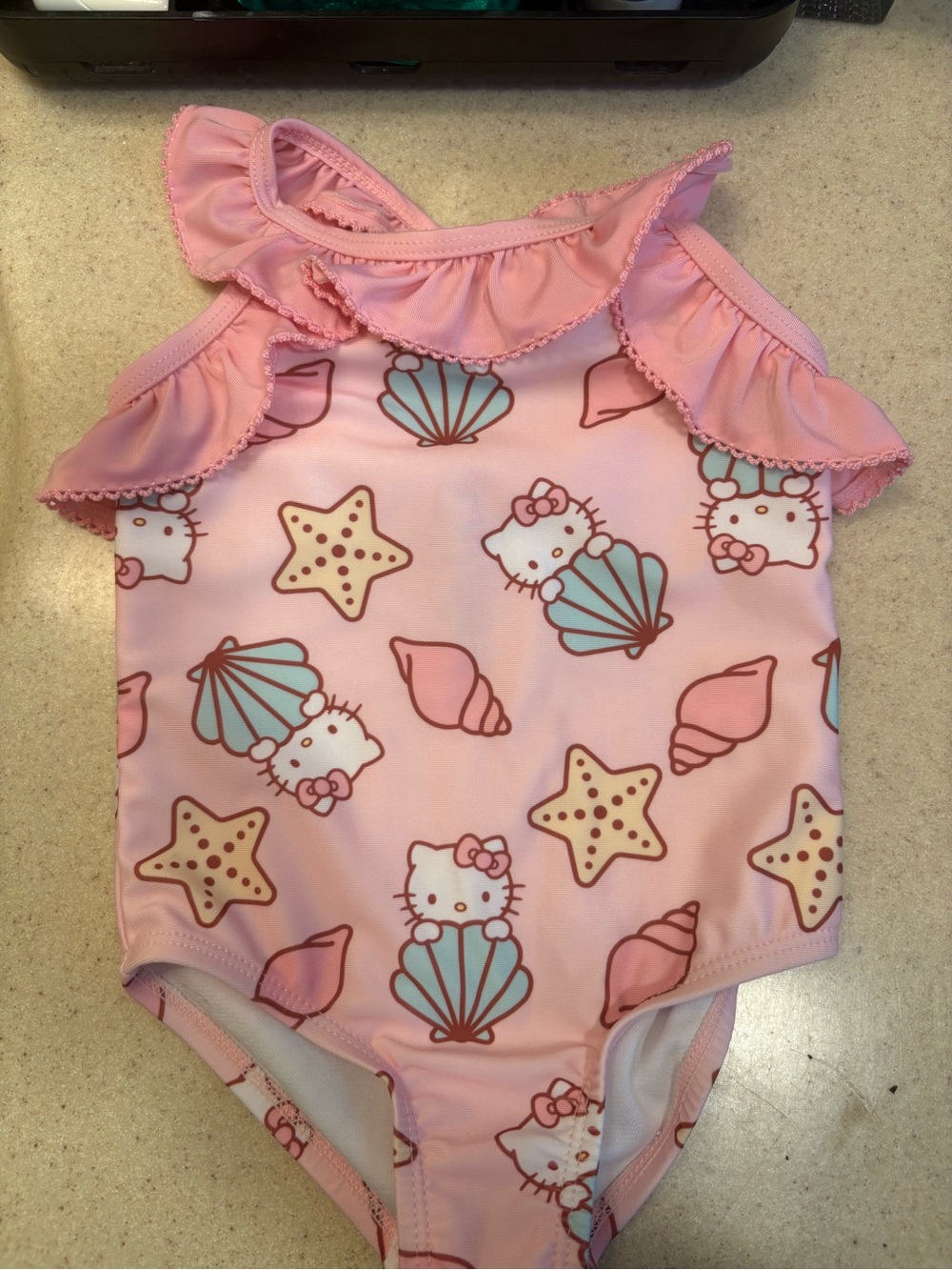 Hello Kitty Pink and Aqua Seashell Ruffle Swimsuit